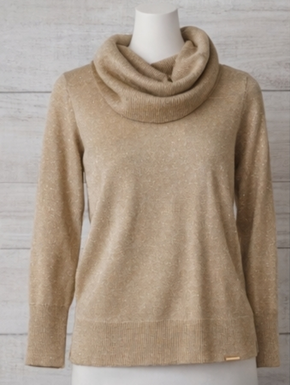 MICHAEL BY MICHAEL KORRS GOLD METALLIC COWL NECK SWEATER